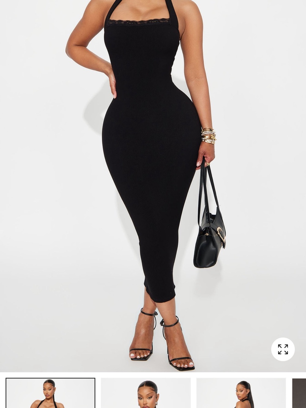 Fashion Nova Black Halter Midi Dress - Ribbed Bodycon